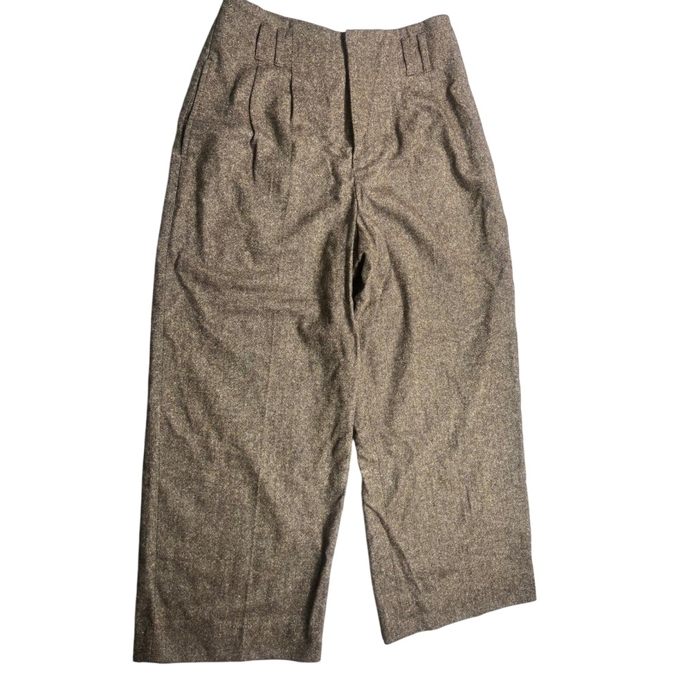 Banana Republic Womens 8P Petite Wool Silk Wide Leg Brown Tweed Pleated Pants